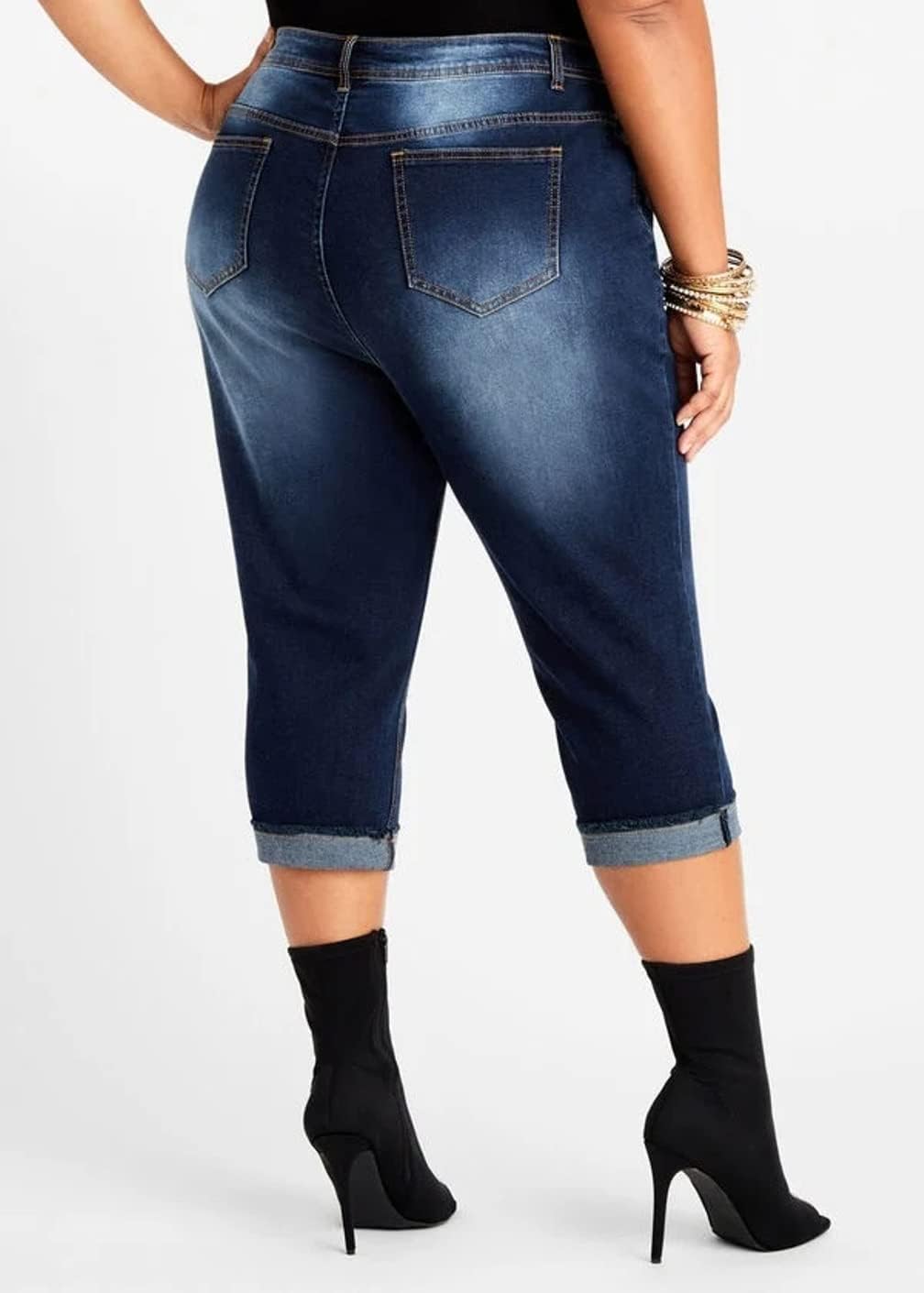 Jack David/CYCLON Women's Plus Size Stretch MID Rise Blue/Black Denim Jeans Capri (Jack David Pc-7722 Dark Blue., 22) - Image 2