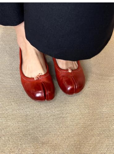 Split Toe Ballet Flats, Leather, Brown, Slip Resistant Comfort Shoes3