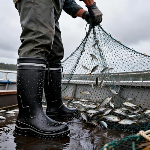 Image of Rain Boots for Men Knee High Waterproof Garden Boots Mens Rubber Shoes with PVC Comfort Lightweight Work Mud Boots Resistant Durable Slip for Gardening Fishing Farming