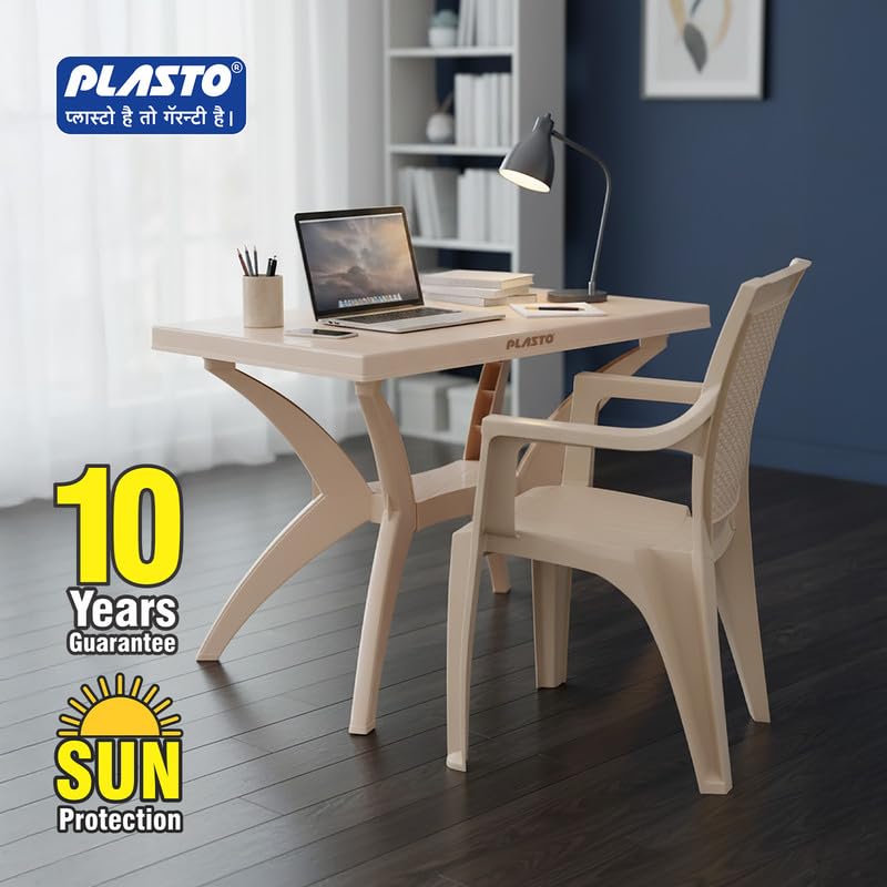 Image of Plasto Luxury Chair with Comfortable Back Posture, Matt & Gloss Pattern for Dining, Bedroom, Kitchen, Living Room, Garden | 150KG Capacity | Strong & Sturdy | Beige