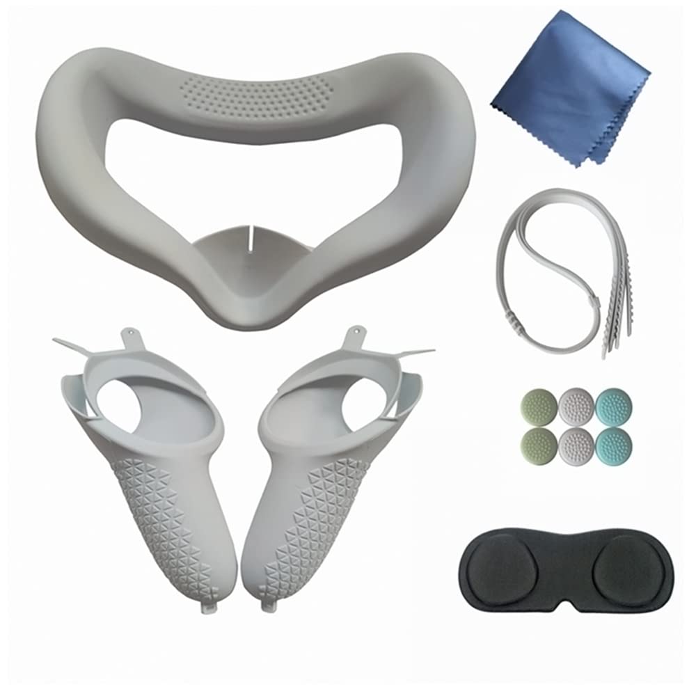 KASTWAVE Accessories for Oculus Quest 2, VR Face Silicone Cover + Touch Controller Grip Cover + Protective Lens dust-Proof Cover + Thumb Button Cap (Grey)