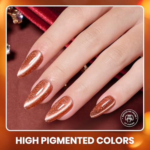 Image of Beetles Gel Nail Polish Set - Opulent Glow Cat Eye Gel Polish, 20 Colors Red Orange Yellow Glitter Brown, Soak Off UV LED with Base Glossy Matte Top Coat for DIY Manicure Gift for Women
