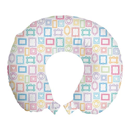 Preisvergleich Produktbild ABAKUHAUS Bunt Reisekissen Nackenstütze, Verschiedene Bilderrahmen, Schaumstoff Reiseartikel für Flugzeug und Auto, 30x30 cm, Baby Blue Pastel Braun Weiß