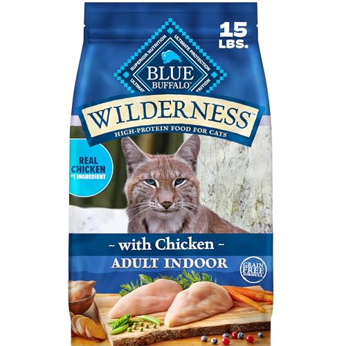 Blue Buffalo Wilderness Chicken Natural High-Protein Grain-Free Dry Food for Adult Indoor Cats Real Chicken First Antioxidant-Rich LifeSource Bits Support Immunity Promotes Strong Muscles 15 lbs.