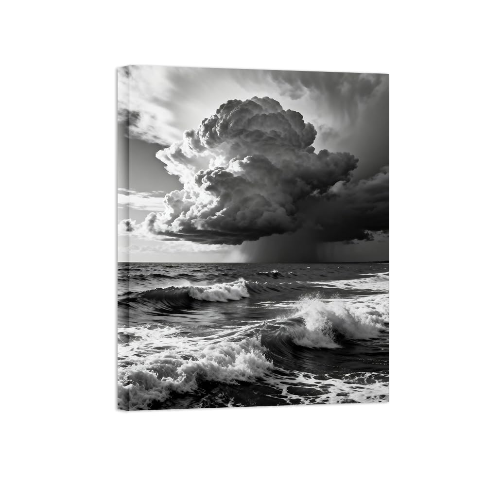 Black White Landscape Wall Art. Sea Clouds. Picture 50x65cm Unframed