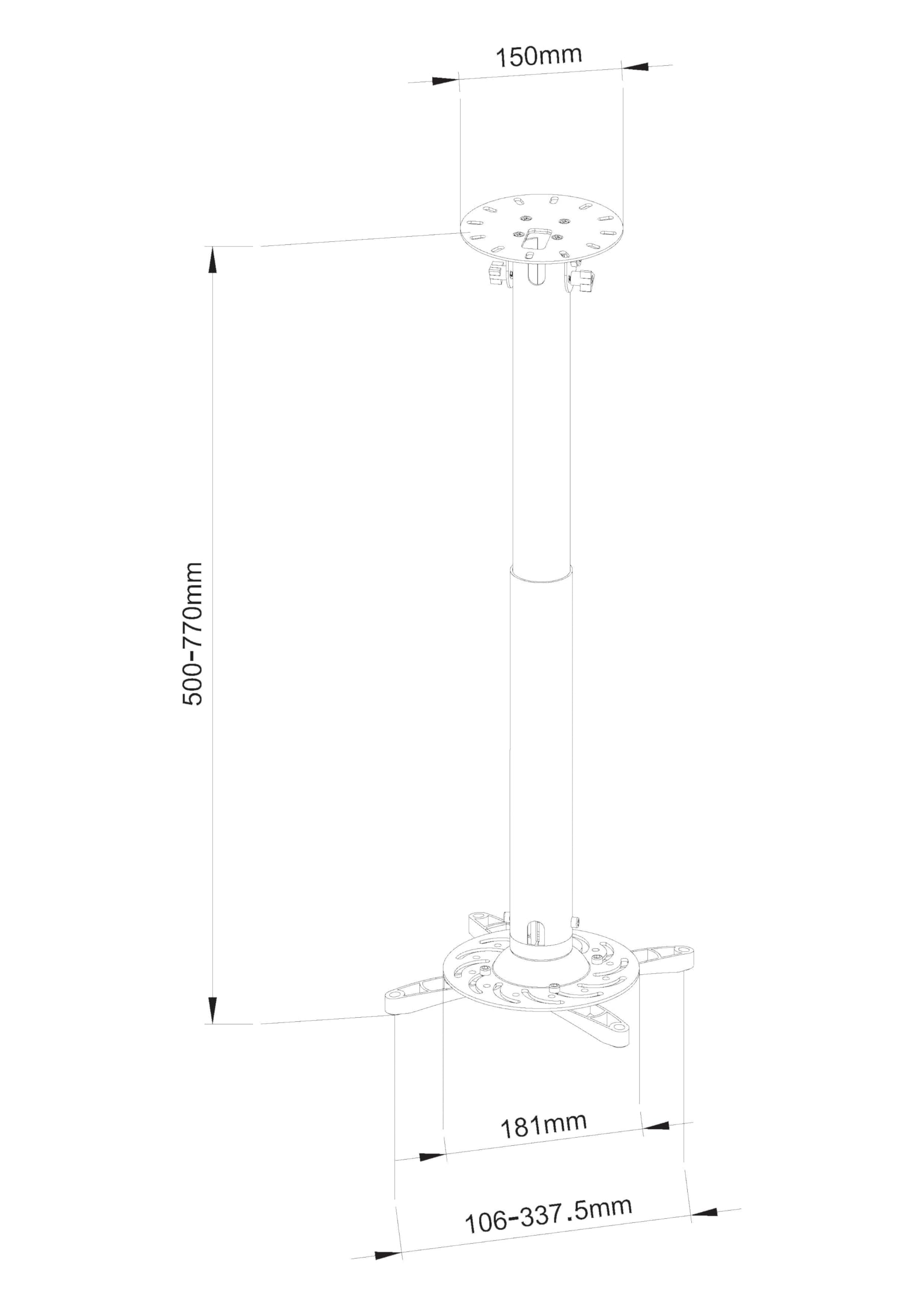 Techly ICA-PM-104M montaje para projector Techo Plata - Soporte (Techo, 15 kg, 500 cm, 770 cm, 77 cm, Plata)