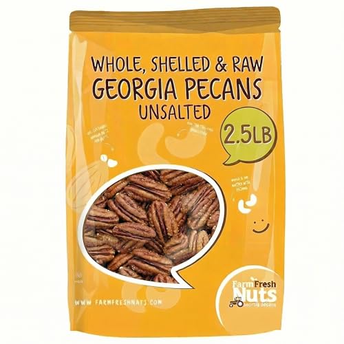 Whole, Shelled & Raw Georgia Pecans by Farm Fresh Unsalted & Handpicked for Freshness| Perfect For Pecan Pie, Cookie, Praline, Butter Recipes & More (2.5 LB)