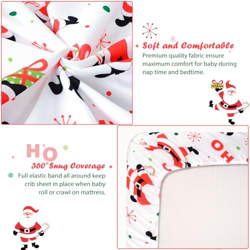 Image of JISEN Christmas Fitted Crib Sheets for Boys Girls 52x28 Inch Santa Claus