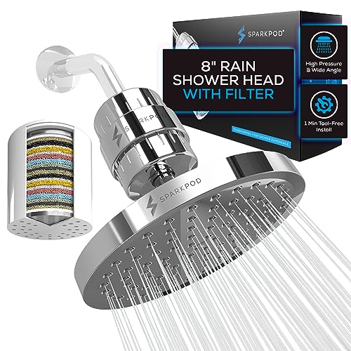 Luxury Filtered Shower Head Set 23 Stage Shower Filter - Removes Chlorine and Heavy Metals - High Pressure Showerhead Filter by SparkPod (8" Round, Luxury Polished Chrome) Luxury Filtered Shower Head Set 23 Stage Shower Filter - Removes Chlorine and Heavy Metals - High Pressure Showerhead Filter by SparkPod (8" Round, Luxury Polished Chrome)