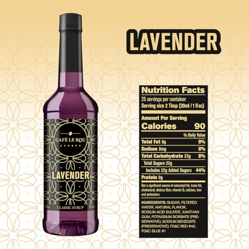 Image of NEW Cafe Le Rou Lavender Coffee Syrup - 25.4oz Cafe Flavoring Syrup (Lavender, 2-pack) Includes 2 Coffee Syrup Dispensers Flavoring Syrup for Coffee and Tea