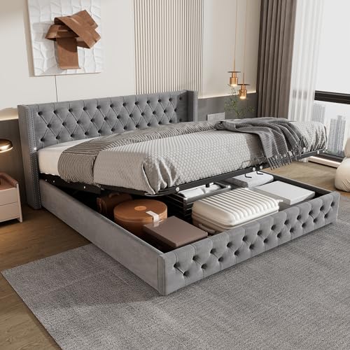 FEZTOY Polsterbett Doppelbett 140x200, Hydraulisches Funktionsbett...