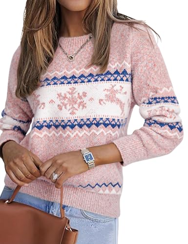 Demegimi Norweger Pullover Damen Weihnachtspullover Winter Stehkragen...