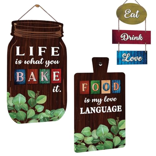 Image of Chaka Chaundh - Kitchen Plaque Quotes Wall Hanging Decor - Restaurant Quotes Sign Board Decor - Dining Quotes Sign Wall Plates Decor Items - Set of 3 (Multi dark red)