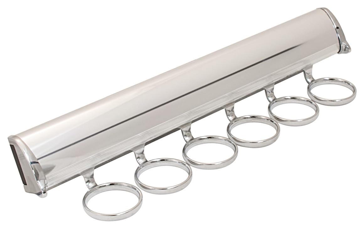 TAG Hardware Premium 6 Hook 13 7/8 Inch Long Full Extension Pullout Closet Wardrobe Scarf Rack (Polished Chrome)