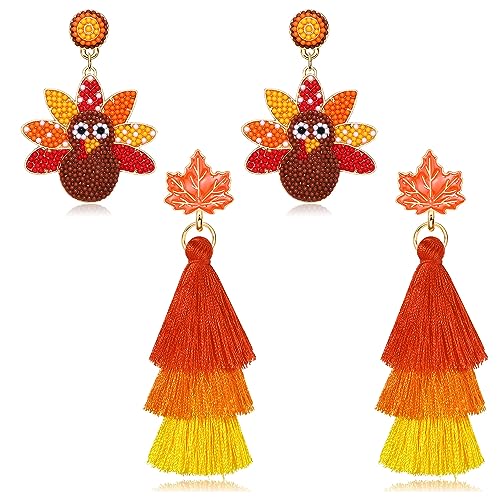Thanksgiving-Fall-Earrings-for-Women-Beaded-Maple-Leaf-Pumpkin-Turkey-Earrings-Handmade-Gobble-Drop-Dangle-Earrings-Autumn-Fall-Gifts-Holiday-Party-Accessory