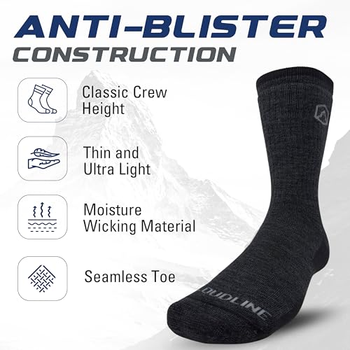 CloudLine Merino Wool Hiking Socks for Men and Women- Ultralight, Thin, Anti-Blister, Moisture Wicking Socks, USA Made 1 Pair2