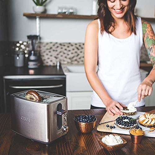 Crux 2 Slice Stainless Steel Toaster, Extra Wide Slots, Quick & Precise 6-Setting Shade Control, Reheat, Bagel and Gluten Free Function, Slide-Out Crumb Tray for Easy Clean Up, Silver/Copper Accents - Image 7