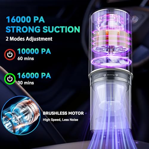 SECURIDE Car Vacuum Cordless Portable with Brushless Motor,16000PA Suction Power, 3-in-1 Compressed Air Duster & Air Blower & Pump Wireless Mini Handheld Cleaner for Home, Car, Pet, Office — view 2
