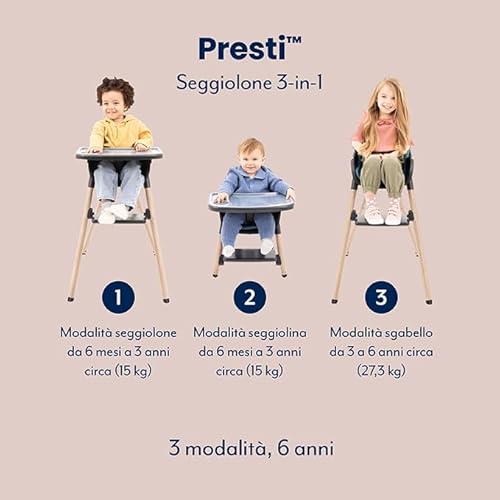Graco - Presti™ Seggiolone 3-In-1: Seggiolone, Sgabello, Seggiolina. Adatto Da 6 Mesi A 6 Anni Circa (Max. 27,3 Kg), Colore Steeple Gray - 3