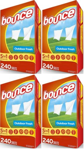Image of Bounce Fabric Softener Sheets,Outdoor Fresh Scent,240 Count (Pack of 4)