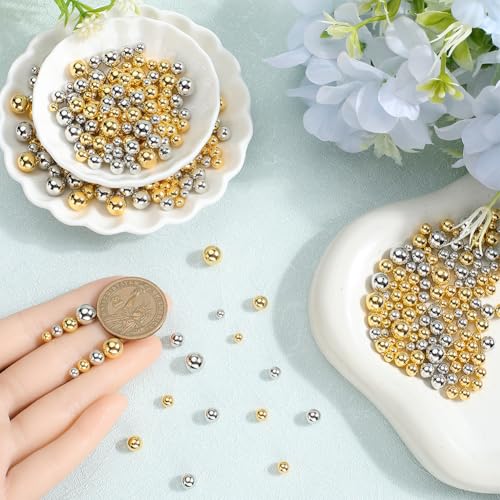 SUNNYCLUE 1200Pcs No Hole Plastic Beads Vase Filler Bead Bulk Golden Silver Highlight Round Art Faux Imitation Makeup Pearl Loose Small Bead for Fillers Decorations Jewellery Making Nail DIY Crafts - Image 4