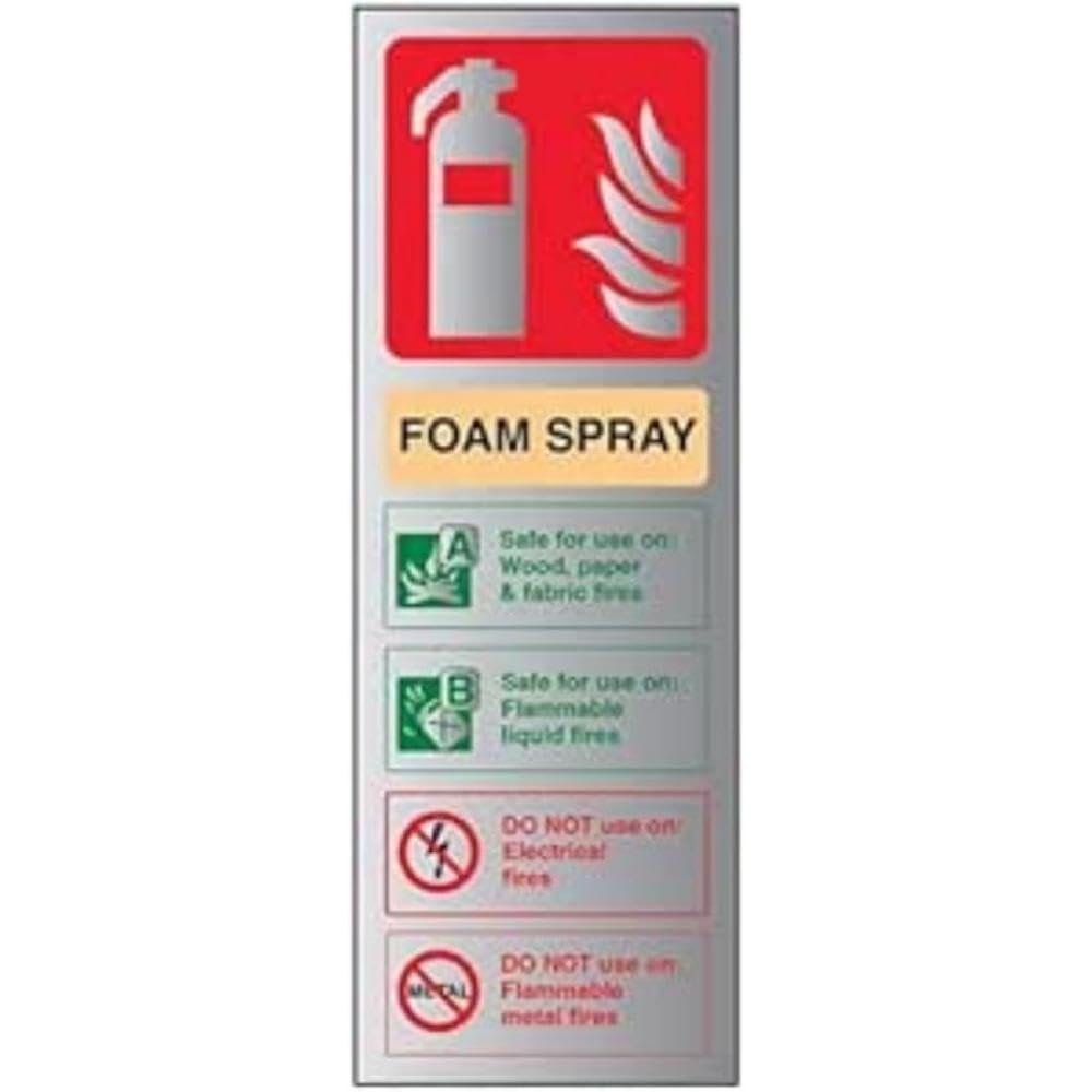 Vsafety Silver V Safety Fire Extinguisher-Foam Spray Id Not Electrical Safe Sign - 75Mm X 200Mm - 1.6Mm Alu Rigid Plastic