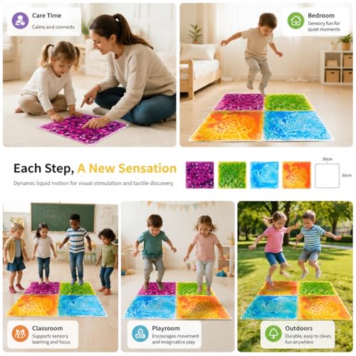 Image of edusense 3D Liquid Motion Floor Tiles, 4 Tiles Set | Sensory Play Mats for Kids, Non-Slip Cushioned, Develops Motor Skills, Easy Store, Indoor /Outdoor Use