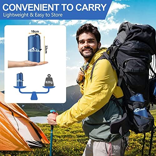 TENTRA Ultralight Self Inflating Camping Mat Extra Thick Waterproof Sleeping Mat For Outdoor Hiking, Backpacking - Camping Air Bed - Camping Mattress With Built In Foot Pump