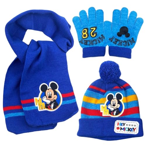 IFHDO Minniee Chapéu luvas cachecol Minniee gorro de malha inverno térmico com luvas e cachecol conjunto de gorro e luvas de inverno para crianças Mickeyy Mouse rosa tamanho único, para meninos