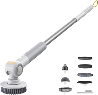 Fanttik Flip G9 Pro Electric Scrubber, VoltiPulse Motor, Dual-Speed Cleaner with 6 Brush Heads, Adjustable Angle & Extendable Handle, IPX7 Waterproof, Type-C Charge for Bathroom, Tile, Grout - White