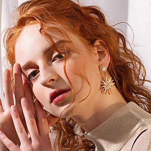 Bohemian Sun Drop Earrings Vintage Star Gold Hexagram Celestial Dangle Sunflower Pearl Studs Chunky Gold Sunburst Statement Wedding Jewelry Gift for Women3