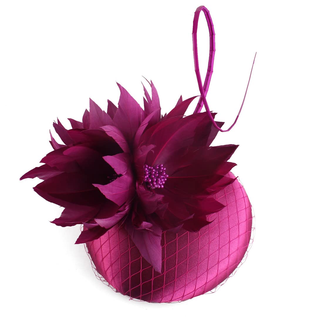 Lmtossey Satén Boda Fascinatos Sombrero Mujer Tocado Quill Accesorios para El Cabello Novia Malla Tocado Diadema