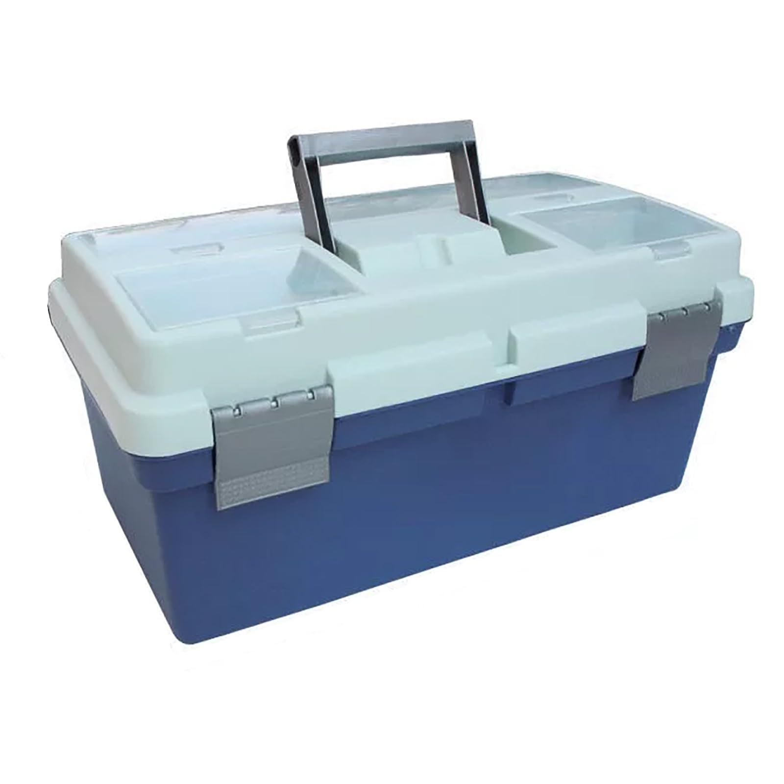 Multipurpose Plastic Tool Box, Portable Supply Organizer with Removable Tray and Lid Storage Compartments, for Tools, Crafts, School Supplies(Blue)
