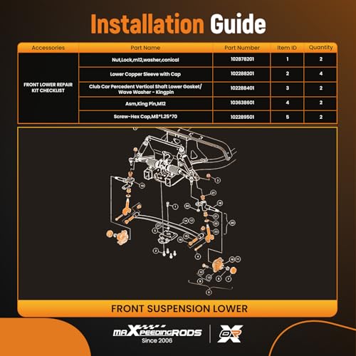 Kit complet de pivot avant pour voiturettes de golf Club Car - 6
