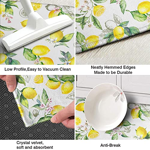 Cocobelin 2 Pieces Lemon Kitchen Rug Lemon Anti Fatigue Mat Non Skid Washable Standing Mat Lemon Kitchen Runner Rug 17X30+17X47Inch, Lemon Rugs-Yellow #TOP5