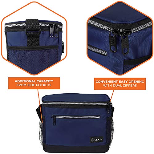 Opux Insulated Lunch Box For Men Women, Leakproof Thermal Lunch Bag For Work, Reusable Lunch Cooler Tote, Soft School Lunch Pail For Kids With Shoulder Strap, Pockets, 14 Cans, 8L, Navy #TOP4