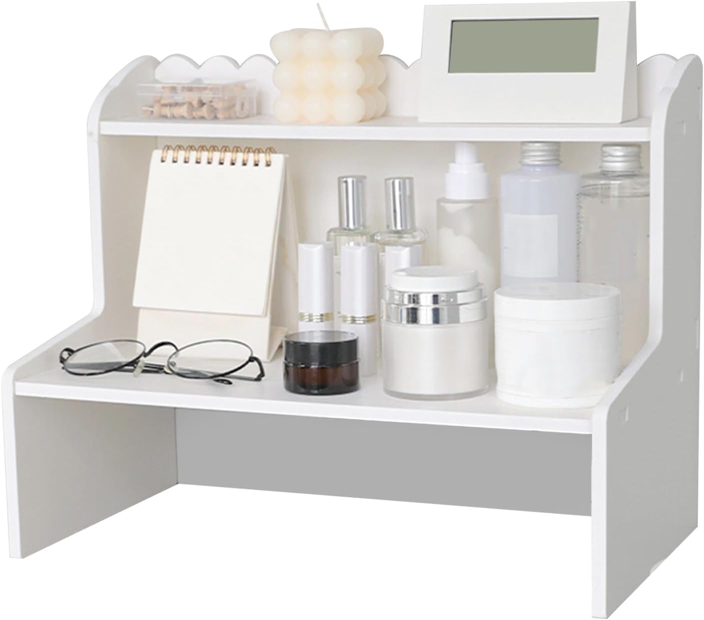 Syrisora Display Stand Desktop Wood Display Shelf Desk Multi Layer Storage Rack Mini Bookshelf Cosmetics Organizer (M)