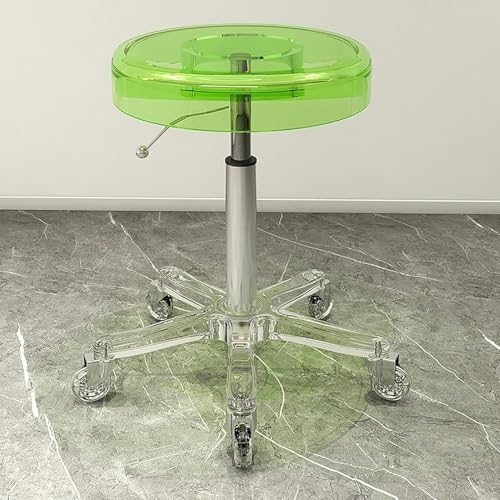 Taburete de salón de acrílico con ruedas, altura ajustable con ruedas de 360°, perfecto para spa y uso médico, diseño cómodo y versátil