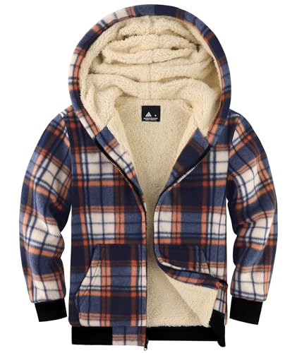 Image of V VALANCH Boys Flannel Jacket Hooded Fleece Lined Zip-up Hoodies Plaid Coat for Kids