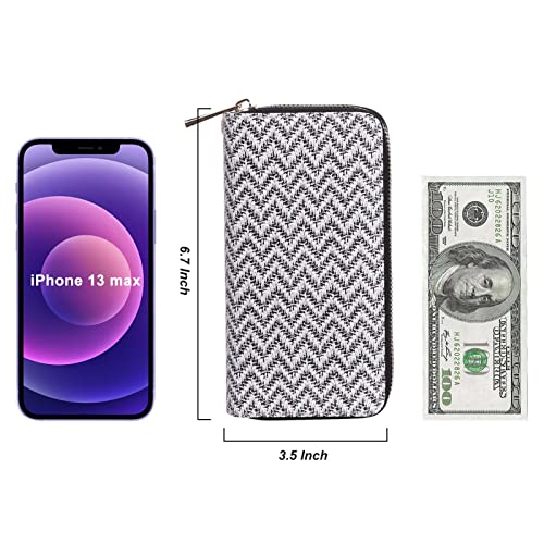 Image of Cellphone Wallet for Women Dual Zipper Long Purse with Removable Wristlet, Wave Black