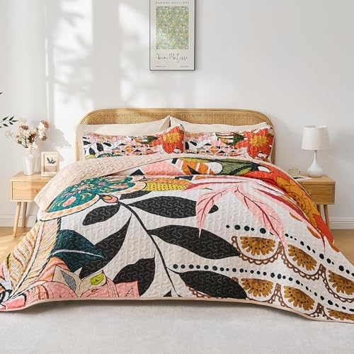 Boho Floral King Quilt Set with Pillow Shams