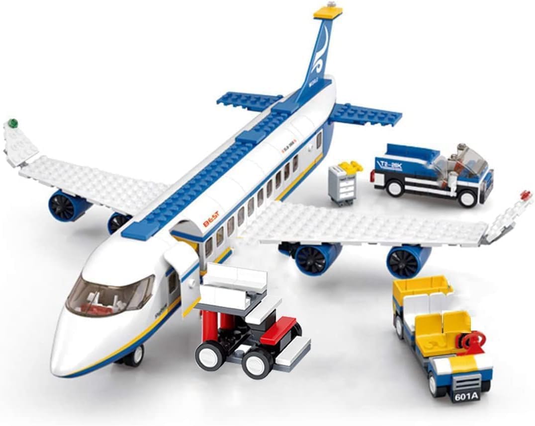 Aircrafts Building Model Set, 463 Pcs City Passenger Plane with Mini Truck and Crew Mini Figures, DIY Construction Toy, Aeroplane Model for Teens Adults (B0366)