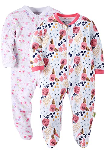 Marquebaby Baby Boys Girls One-Piece Footies Organic Cotton Jumpsuit Zip Front Romper