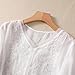 Embroidery Tops for Women Summer 3/4 Sleeve Floral Boho Henley Neck Tops Casual Fashion Cotton Linen Blouses