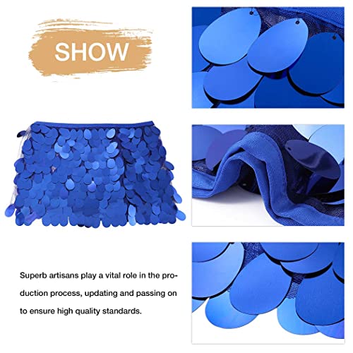 Zoestar Sequin Skirt Sparkly Belly Dance Skirts Shiny Sequin Mermaid Hip Scarf Club Night Out Costume For Women And Girls (J-Deep Blue) #TOP4