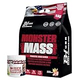 MONSTER Mass Gainer 4kg / 8kg Weight Gainer Protein Powder High Calorie Muscle Builder + FREE Nano Lemon – Black Hammer USA (8000g, Banane Erdbeere)