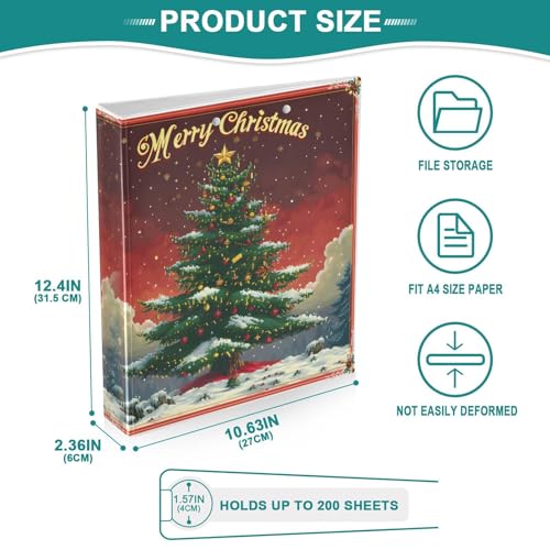 Image of 3 Ring Binder Christmas Tree Christmas 1.5 inch Binders Three Ring Binders with Clipboard Fit 8.5'' x 11'' Paper 3 Interior PVC Clear Pockets for Office Supplies