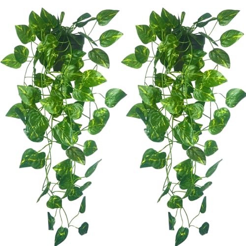 Image of Artificial Vines Fake Greenery Garland Willow Leaves Faux Hanging Plants Trailing Weeping Ivy Drooping Hanging Vines Faux Plants Realistic Home Office Christmas Holiday Decor (3, Design5)
