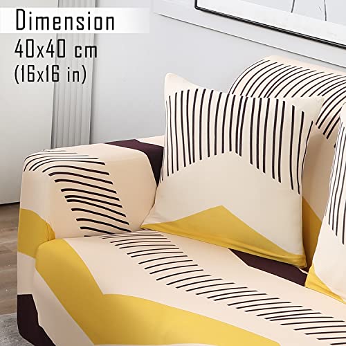Image of HOKIPO Polyester Blend Stretchable Cushion Cover 16 inch x 16 inch, Pack of 2 (AR-4098-D17*2),Beige
