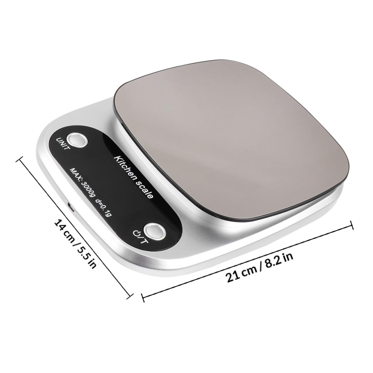 Báscula Digital de Cocina Recargable 3kg/0,1g de Acero Inoxidable Plateada Pantalla Lcd, Herramienta Precisa para Pesar Alimentos y Uso Portátil en Hogar y Repostería